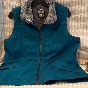 Noble Outfitters Women's Blue Vest with Faux Fur Collar